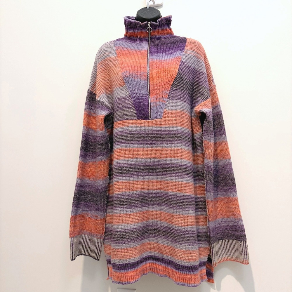 Daily Practice Anthropologie Sweater Dress Space Dye Quarter Zip Large Purple